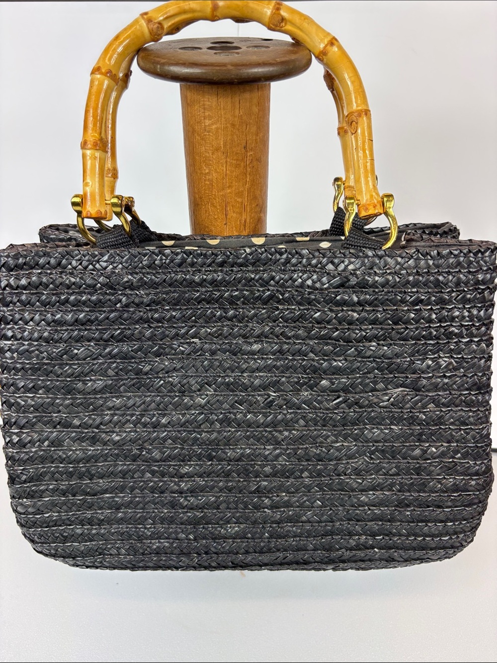 🎋🖤Black Woven purse with Bamboo Handles🖤🎋